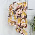 Taksiprintiga pidžaamad, naised, siidist nagu armas koer, kaheosaline komplekt pikkade varrukatega topsid t&auml;ispikad p&uuml;ksid salong kevad-s&uuml;gis XL oranž