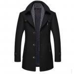 S&uuml;gis- ja talvine meeste &auml;riline vabaaja villane jope, keskealiste ja eakate villane paksendatud salliga mantel 4XL must