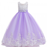 Laste Pikk Pitsist Printsessi Pulma- ja &Otilde;htukleit koos Sleifiga - Lillede T&uuml;druku Kleit 140 cm lilla