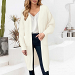 Women's fashionable long-sleeved pocket, large-sized loose cardigan sweater coat XL valge