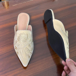 Naiste Baotou Tikitud Lamep&otilde;hjalised Pooltossud Suvised Muller Ruudukujulise Ninaga Kingad Lamedad V&auml;litingimustes Vabaaja K&otilde;nnitallad Zapatillas 35 aprikoosi