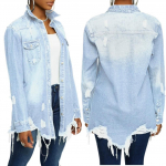 Naiste teksajakk kevad-suvi rebitud denim vintage casual denim jope pikkade varrukatega naiselik &scaron;ikk mantel streetwear 2024 XS sinine