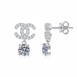 Elegantne kahekordne C-tutt 925 sterlingh&otilde;bedast k&otilde;rvar&otilde;ngad - Naiste luksuslik mitmek&uuml;lgne rippuv ehtekomplekt 0.5 Carat Moissanite