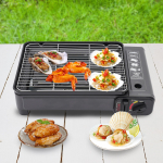 Bymaocar Kaasaskantav gaasigrill reguleeritava temperatuuri, &uuml;ler&otilde;hukaitse, BBQ-resti, grillpanniga ja toidutangidega v&auml;litingimustes k&uuml;psetamiseks must