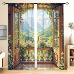 2 tk - Realistlikud v&auml;rsked aiaprindiga kardinad, torutaskuga kardinad 42*84, magamistoa, elutoa, koduruumi kaunistus 14Wx39L(35x100CM)x2&Rod Pocket