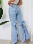 Naiste k&otilde;rge v&ouml;&ouml;kohaga elastikp&uuml;ksid, kaunistatud lipsuga, laieneva s&auml;&auml;rega XL helesinine v&auml;rv