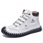 K&auml;sitsi valmistatud l&otilde;hestatud nahast saapad Meeste jalan&otilde;ud Mugavad poolsaapad meestele vabaajajalatsid Suure suurusega t&ouml;&ouml;riistakingad 48 valge