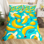 Banaanitr&uuml;kiga tekikott ja padjap&uuml;&uuml;rid Kollane banaanivilja voodipesukomplekt Toiduteemaline &uuml;heinimese tekikate Laste poiste t&uuml;drukute magamistoa dekori jaoks AU Single(140*210cm)3pcs