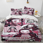 Demon Slayer voodipesukomplekt Kamado Nezuko tekikottkomplekt Voodikate Padjap&uuml;&uuml;r King Queen T&auml;is &Uuml;heinimese suurusega Voodipesu Lastele Teismeliste kingitus EU Single(135*200cm)3pcs