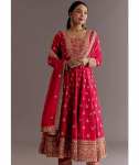 Naiste disainer Chinon siidist tikitud Salwar &uuml;likond India Bollywoodi peokleit Salwar Kameez M punane