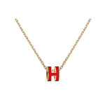Hermes Mini Pop H Ripats Punane Metall Kaelakee Naiste kaelakee Kuldne H147992F-12 Box+Shopping Bag