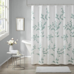 Elegantne roheliste lehtedega du&scaron;ikardin rahulikuks vannitoaks, &otilde;rnade oksade ja lehtedega pehmal valgel taustal W270XH180cm white