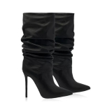 Soleist Naiste Stilettos Volditud K&otilde;rge Kontsaga Saapad Terava Ninaga 35-47 Suured Jalatsid S&uuml;gis Ja Talv Naiste Keskmise Pikkusega Saapad 39 black