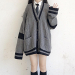 Preppy hall kampsun kardigan naiste Kawaii Jaapani koolit&uuml;drukute triibuline vaba n&ouml;&ouml;biga kootud kampsun s&uuml;gistalv S hall v&auml;rv