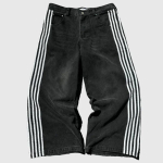 ZYLLO Y2K Baggy teksad K&otilde;rge kvaliteediga tikitud triibulised Harajuku dressip&uuml;ksid Mehed Naised Hip Hop Streetwear Vabaaja laia s&auml;&auml;rega teksap&uuml;ksid XXL must