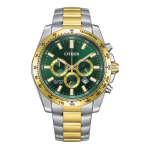 CITIZEN QUARTZ 100 meetrit veekindel Kvartsterasest rihm 44mm meeste k&auml;ekell roheline sihverplaat AN8234-58X roheline