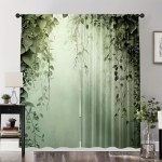 2 tk Roheline Viinamarjaleht Kardin Džungel Botaaniline Tr&uuml;kk Valgust filtreerivad Kardinad Loodus Boheemlaslik Kodu Kaunistus Elutuppa Magamistuppa 24x59in(60x150CM)x2&Rod Pocket gray