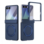 Samsung Galaxy Z Flip 7 6 5 jaoks P&ouml;&ouml;rlev nahk Magnetiline objektiiv T&auml;ielik kaitse Karastatud klaasist kile Magnetiline kukkumiskindel &uuml;mbris Galaxy Z Flip7 sinine