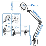 10x suurendusklaas valguse ja alusega, 72 LED-valguse ja 3 v&auml;rvirežiimiga lamp, valgustatud suurendusklaas, l&auml;hit&ouml;&ouml;deks