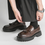 Meeste Punk Loaferid Kleidi K&otilde;rgendusega Kingad Mustad Pruunid Nahast Kingad Paks Tald Platvorm Kingad Suur Suurus EU: 46 pruun