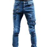 Retro Moto Biker Sirged Elastsed Teksad Meestele T&otilde;mblukuga Auk Streetwear Punk Skinny Denim Cargo P&uuml;ksid Pantalones Hombre Y2K R&otilde;ivad M gray