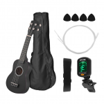 21-tolline v&auml;rviline akustiline sopran Ukulele algaja Ukulele Uke komplekt Basswood koos kandekotiga Uke rihm Keeled tuuner must