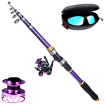 SOUGAYILANG &otilde;ngeritva rullide komplekt 1,8&ndash;3,3 m kaasaskantav teleskoopne &otilde;ngekepi spinningurull reisimiseks mere- v&otilde;i mageveep&uuml;&uuml;giks 1.8M&1000 lilla