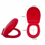 V&auml;rviline WC-poti kate &Uuml;ldine paksendatud &uuml;lemine tualettruumi kate Aeglaselt langev Vanamoodne tualettruumi kate PP kate OUV-t&uuml;&uuml;pi tarvikud V shape punane