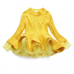 Talvine s&uuml;gis soe paks laste t&uuml;drukute kampsun, kootud kleit, &uuml;hev&auml;rviline pikkade varrukatega &scaron;ifoonkleit 140 kollane