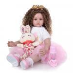 Uus saabunud 60 CM Reborn Dolls Menina Pikad juuksed Elutruu pehme silikoonriidest keha Vasts&uuml;ndinud Boneca m&auml;nguasjad lastele s&uuml;nnip&auml;evaks j&otilde;ulukink 60 cm pruun