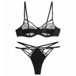 TERMEZY Seksikas klassikaline rinnahoidja alusp&uuml;kste komplekt pesu Push Up rinnahoidja naiste must pits l&auml;bipaistev aluspesu &otilde;&otilde;nsad sidemega alusp&uuml;ksid S