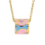 Les Tr&eacute;sors De Lily [R4930] &ndash; k&auml;sitsi valmistatud disainitud terasest kaelakee 'Obao' roosa sinine kuld - 10x10 mm mitmev&auml;rviline