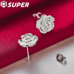 925 Silver Rose Flowers Stud K&otilde;rvar&otilde;ngad Ehted