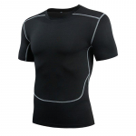 Meeste jooksmine Sport L&uuml;hikeste varrukatega T-s&auml;rk Tihe treening J&otilde;usaal Jooga Fitness Skinny Base Layer Top Aktiivr&otilde;ivad Kiiresti kuivav S must