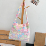 Yogodlns Fashion Flowers &otilde;lakotid naistele Pehmed pl&uuml;&uuml;sist ostukotid Naistele suure mahutavusega k&auml;ekott Soe kohev &auml;mbrikotid 37x3x35cm roosa