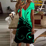 Suvemood naiste V-kaelusega l&uuml;hikeste varrukatega lokkis murutr&uuml;kiga kleit Sekskleit XS roheline