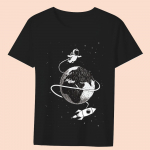Must T-s&auml;rk Naiste riided vabaaja topid Cartoon Little Astronaut Graphic Print seeria &Uuml;markaelusega naiste &otilde;huke l&uuml;hikeste varrukatega topp M