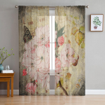 Cherry Blossom Butterfly Retro t&uuml;lli aknakardinad Elutuba Organza Sheer Voile kardin Magamistuba K&ouml;&ouml;k Kodukaunistus Drape W135 x H115cm x1