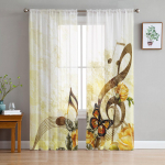 Roosi&otilde;is Noot Muusika Liblikas T&uuml;ll Aken Kardinad Elutuba Organza Sheer Voile kardin Magamistuba K&ouml;&ouml;k Kodukaunistus Drape W135 x H115cm x1