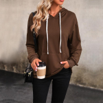 YYFS naiste moe vabaaja &uuml;hev&auml;rviline printimine kevad-s&uuml;gis pikkade varrukatega kapuutsiga pulloverid ja pikad varrukad S pruun