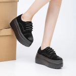 Fujin 8 cm seemisnahast ehtsast nahast platvormsaapad naiste kevadsurvet leevendavad s&uuml;gissaapad Moodsad pahkluukingad k&otilde;rge &uuml;laosaga 33 must