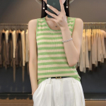 YYFS naiste moe vabaaja triipprinteriga suvised kevadised varrukateta U-kaelusega kampsunid M kohv