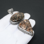 Turritella Agate Kivist K&auml;sit&ouml;&ouml; 925 Sterling H&otilde;bedast Ripats Kahekordne Kivist Ripats Antiikne Ripats Looduslik Turritella Agate Ripats Kingituseks 2.95" pruun
