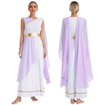 Naiste Halloween Kreeka Beaty Cosplay kost&uuml;&uuml;mid Sifonki m&uuml;ts varrukas Kuldsed kaunistused Vana-Toga Kreeka Rooma kuninganna kleit &uuml;les 3XL white