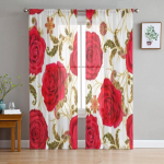 Erksad punased roosid l&auml;bipaistvad kardinad elutoa akna jaoks l&auml;bipaistvad Voile t&uuml;llkardinad Magamistoa kardinad Kodukaunistus 135W x 114H(cm)