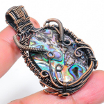 Natural Abalone Shell Gemstone Handmade Copper Wire Wrap Pendant 2.21 y4o00