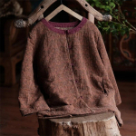 Johnature Women Vintage Print lillelised puuvillased talvepargid n&ouml;&ouml;biga O-kaelusega pikkade varrukatega n&ouml;&ouml;biga mantlid soojad Hiina stiilis parkad One Size tumepruun v&auml;rv