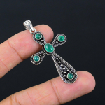 Natural Green Onyx Handmade 925 Sterling Silver Gift Cross Pendant 2.10 k4j22