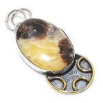 Natural Septerian Stone Gemstone 925 Sterling Silver Two Tone Pendant 2.29 j9v12