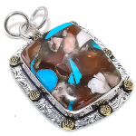 Natural Spiny Oyster Gemstone 925 Sterling Silver Two Tone Pendant 1.89 n5m14